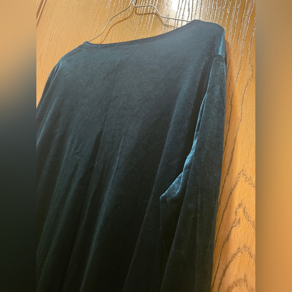 NWOT Women's Elegant Velvet Dress - Green Long Sleeve Fitted Top & Flowy 1x - Picture 8 of 13